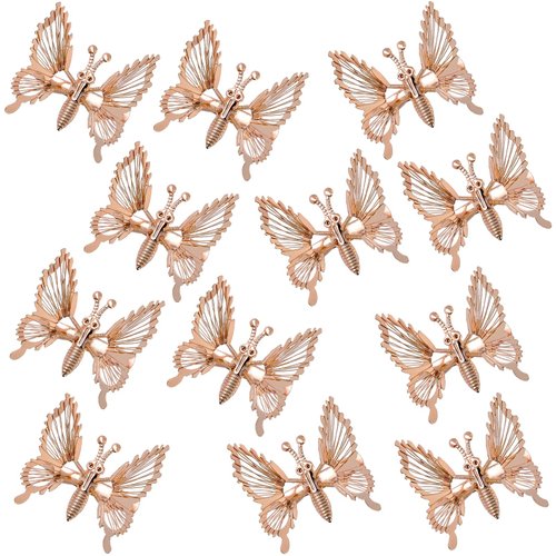 Kachanaa 12 Pcs 3D Metallic Hollow Butterfly Hair Pins for Women - Cute Moving Barrettes, Claw Clips for Girls (Rose Gold)