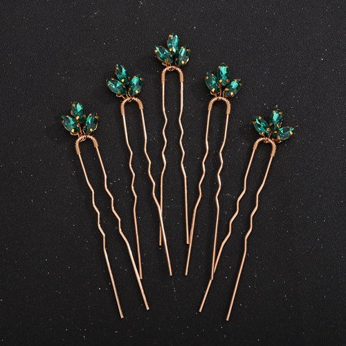 Teyglen 5pcs Bridal Rhinestone Hair Accessories - Sparkly Crystal Hair Pins, Clips for Women Girls Party Prom (Peacock Green Bride Wedding Hair Pins)