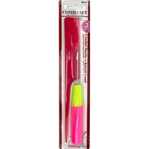 DONNA Crochet Needle 1pc and Rat Tail Comb 1pc Combo Set (PINK)