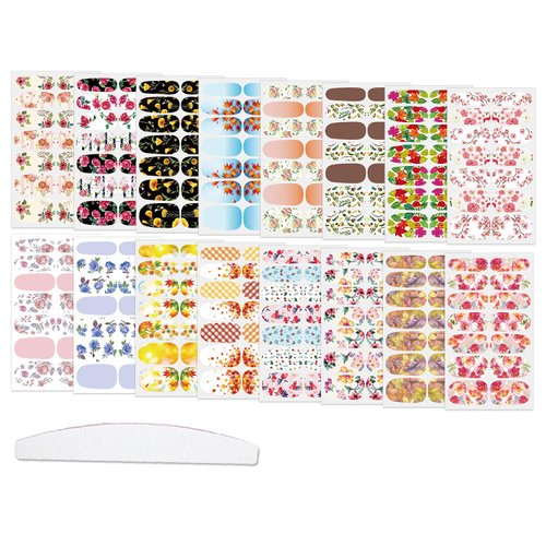 WOKOTO 16 Sheets Flowers Nail Stickers Full Nail Wraps for Women Maple Leaf Nail Polish Strips for Acrylic Nails Designs with Nail File Nail Polish Decals Self Adhesive Full Nail Stickers for Girls