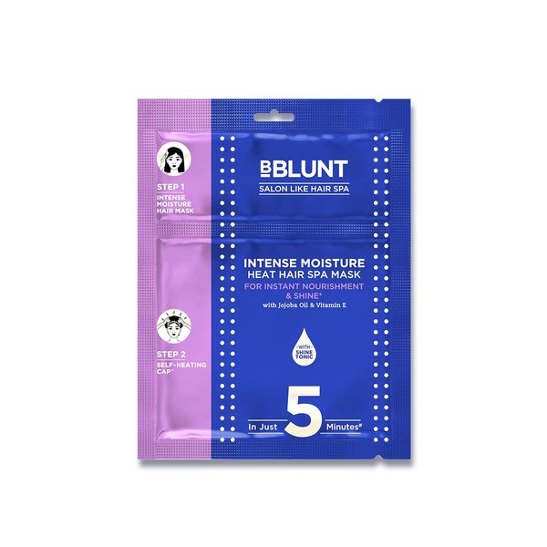 BBLUNT Intense Moisture Hair Spa Mask with Self-Heating Cap | Damaged Hair Treatment with Jojoba Oil & Vitamin E | Salon Like Hair Spa at Home in 5 Mins | Color Safe | 2.47 Oz/70 g
