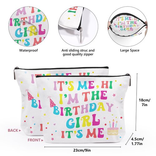 Its Me Hi Im The Birthday Girl Cosmetic Bag with 50PCS Temporary Tattoos and a Birthday Card Gift Birthday Set, Birthday Party Decorations Favors for Girls women Fans Birthday Celebration