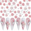 3D Pink Rose Flower Nail Charms Flower Nail Art Charms Nail Pearls Beads Flower Charms for Nails Design Rose Nail Charm Floral Nail Jewels for Nail Art Rhinestones for Nails Supply Nail Decorations