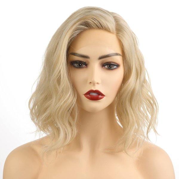 Onedor Shoulder Length Lace Front Short Wavy Hair Bob Wigs for Women (Blonde)