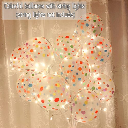 50 Pieces Polka Dot Balloons, Colorful Balloons, 12 Inch Rainbow Balloons, Clear Latex Balloons with Multicolor Dots for Kids Women Men Birthday Decoration, Party Supplies, Engagement Wedding Party