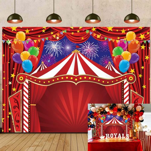 Red Circus Backdrop 7x5FT Carnival Theme Tent Photography Background Circus Amusement Park Firewo...