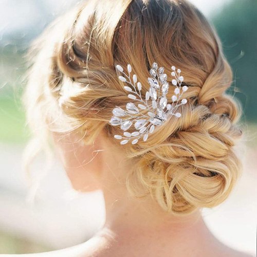 Barode Bride Wedding Hair Pins Crystal Clips Flower Headpieces Pearl Rhinestone Hair Accessories for Women and Girls (Pack of 1)
