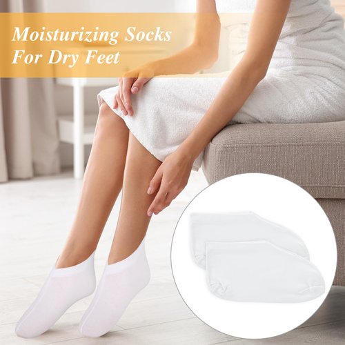 5 Pairs Foot Moisturizer Socks, Moisturizing Socks Overnight, Cotton Spa Socks for Cracked Heel Repair, Gel Spa Moisturizing Socks for Women and Men, White