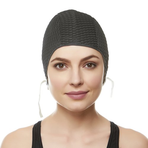Beemo Swim Cap Women Chin Strap Swimming Caps- Black
