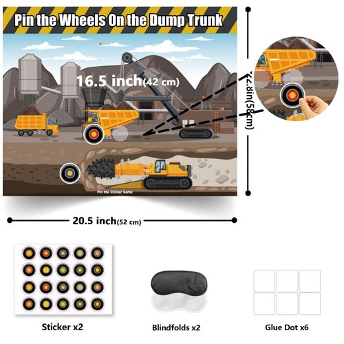Construction Birthday Party Supplies, Pin The Wheel on The Dump Trunk Party Games for Kids Construction Party Decorations Favors 40 Stickers