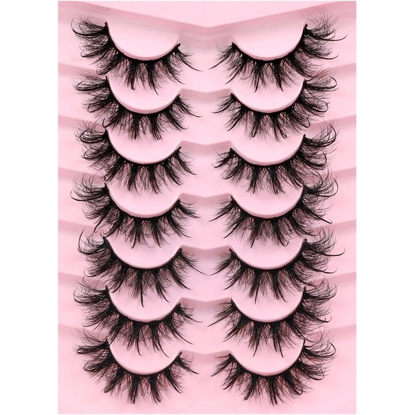 Veleasha Mink Lashes Spiky Cat Eye Lashes Dramatic Eyelashes Fluffy 7 Pairs Manga Lashes 16-26mm Wet Long False Eyelashes 3D Lashes Look Like Eyelash Extensions (C+ Curl - Pretty)