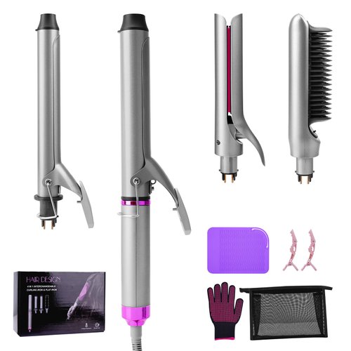 Hotodeal Curling Iron Set, 4 in 1 Curling Wand, Hair Straightening Clamps and Comb, 0.98'' and 1.26'' Tourmaline Ceramic Curling Tubes, 30S Instant Heat Up Curler Iron Set