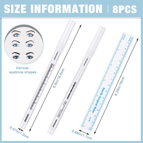 8 Pieces Microblading Marker Pen with Paper Ruler Skin Marker Eyebrow Permanent Makeup Position Mark Tools Markers Pen for Eyebrow Lips Skin