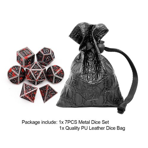 Haxtec Bloodstained Metal DND Dice Set Blood Polyhedral D&D Dice for Dungeons and Dragons Gift TTRPG Antique Metal Halloween Dice