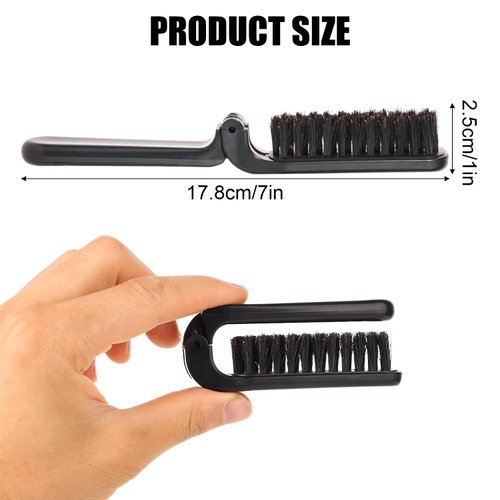Boar Bristle Hair Brush, Folding Travel Hair Brush Collapsable Pocket Hairbrush Comb Mini Beard Brush for Men Barbers Portable Hair Styling Tool for Thick Coarse Hair