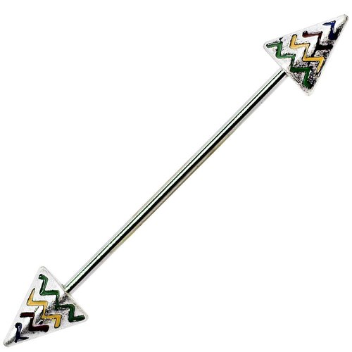 Pierce2GO 14G 38 MM Stainless Steel Rainbow Chevron Arrow Industrial Barbell Ear Piercing Bar 1 1/2