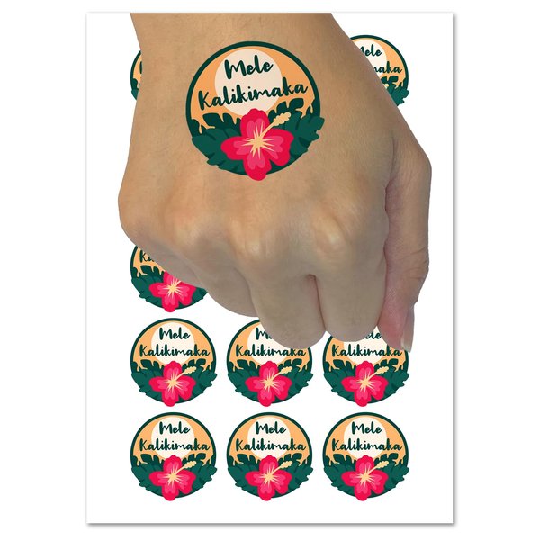 Mele Kalikimaka Hawaiian Merry Christmas Hibiscus Flower Temporary Tattoo Water Resistant Fake Body Art Set Collection - 15 2" Tattoos (1 Sheet)