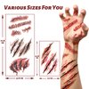 30 Sheets Halloween Fake Scars Tattoos Makeup Kit, Fake Blood Fake Stitches Vampire Cut Scary Face Zombie Makeup Sticker Set Suitable for Halloween Party Cosplay