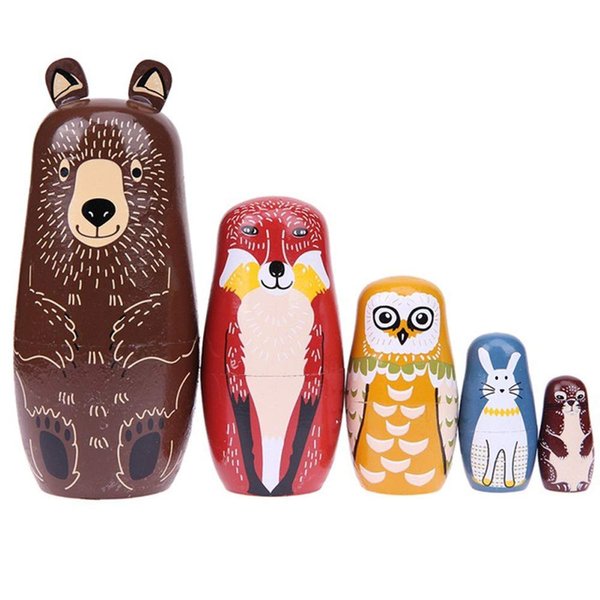 Konrisa Animal Nesting Dolls Handmade Figurine Wooden Stacking Dolls Toys for Children Kids,Home Decoration Party Supplies,Set of 5 Brown Bear