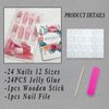24pcs Long Square Press on Nails French Tip Fake Nails 3D Bow Heart Pearls Planet Charms Rhinestones Designs Acrylic Nails Glossy Pink Full Cover Glue on Nails for Women Girls Manicure Decoration