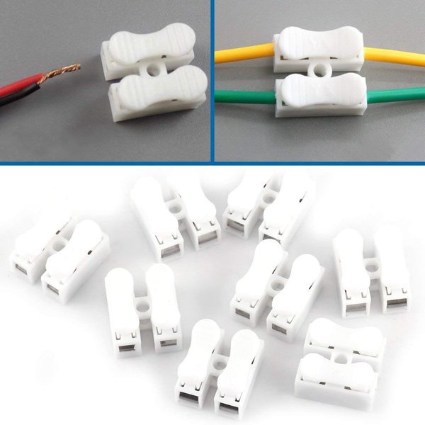 100pcs 10A 220V 2 Pin Push Quick Wire Cable Connector Spring Clamp Terminal White Wiring Terminal Fast Wire Connection Operation