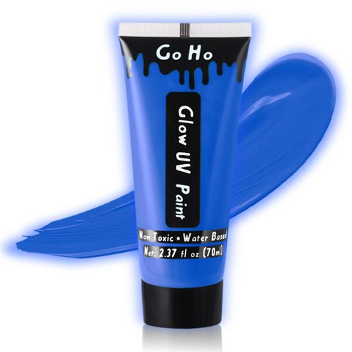 Go Ho Neon Blue Body Paint Washable(2.37oz,70ml),under UV Blacklight Neon Face Paint,Water Based Neon Fluorescent Blue Face Paint for Adults Children SFX Cosplay Costumes Festivals Halloween Makeup