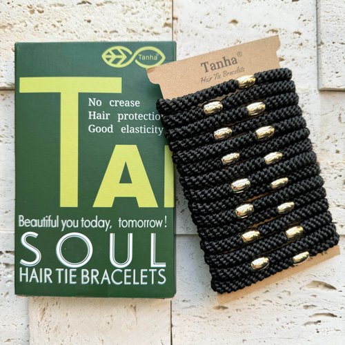 Tanha 15Pcs Hair Tie Bracelet,Hair Ties For Women Men,Ponytail Holders For Thick Hair,Strong Stretchy No Damage No Crease Hair Bands (Black)