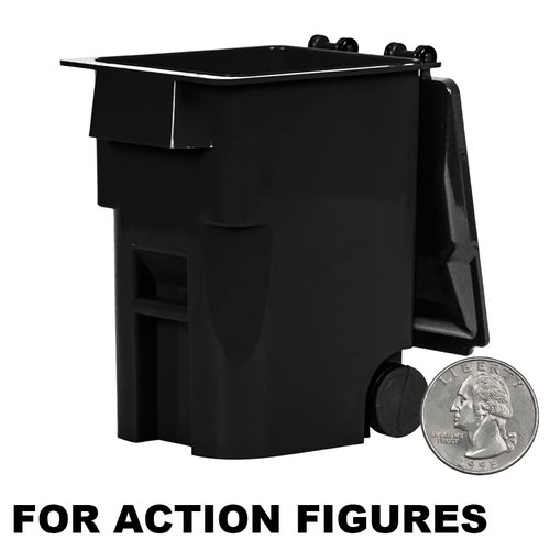 Mini Black Trash Can with Lid & Wheels for Wrestling Action Figures