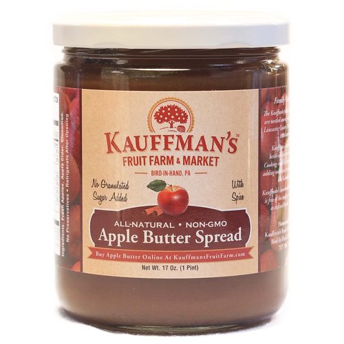 Kauffman's Fruit Farm Homemade Apple Butter Spread, Maroon Label (No Granulated Sugar Added Recipe), 17 Oz.