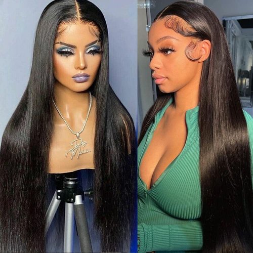 QD-Tizer Lace Front Wigs Black Color Long Straight Hair Synthetic Lace Front Wigs for Women Natural Hairline Middle Part Heat Resistant Glueless Lace Wigs 24 inch