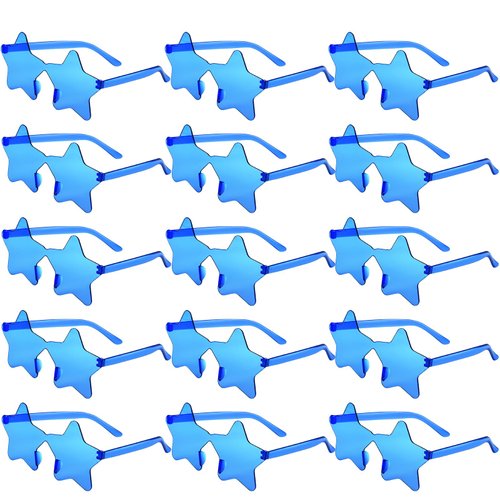 PLULON 15 Pairs Star Sunglasses Bulk Rimless Star Shape Sunglasses for Kids Star Glasses Bachelorette Party Sunglasses Star Party Favors for Women Kids Adult - Blue