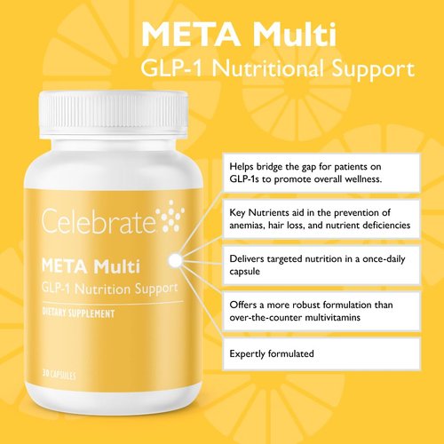 Celebrate Vitamins Meta Multi GLP-1 Multivitamin Weight Support – 30 Capsules – Once-Daily Supplement w Iron, Vitamin D, B12, Magnesium – Bariatric GLP-1 Vitamin for Hair Loss, Fatigue & Nutrient Gaps