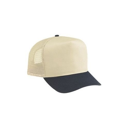 OTTO Cotton Blend Twill 5 Panel Pro Style Mesh Back Trucker Hat - Blk/Kha
