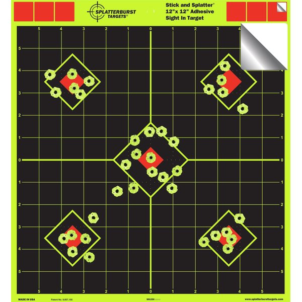 12"x12" Sight in Adhesive SPLATTERBURST Shooting Targets - Instantly See Your Shots Burst Bright Fluorescent Yellow Upon Impact! (10 PACK)