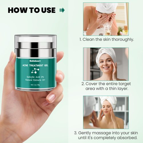 Bablabear 2% Salicylic Acid Acne Treatment Cream for Face Back/Butt/Body,Spot Treatment for Pimples,Face Blemishes,Blackheads,Oil Control,Ingredients are Natural,Suitable for Teenagers/Women/Men（30g）