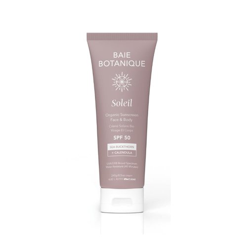 NEW - Baie Botanique Soleil - Organic Mineral Non-Toxic Sunscreen - Face and Body Sunscreen Tube SPF 50 - Sea Buckthorn & Calendula - Natural - Vegan - Non-Nano Zinc - Chemical Filter Free - Reef Safe