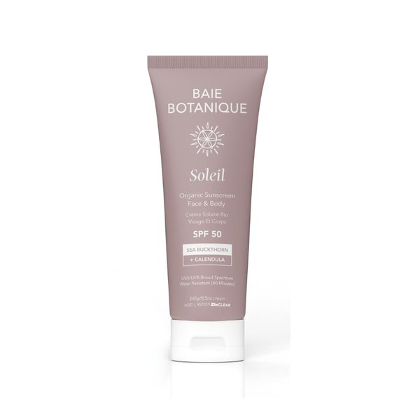 NEW - Baie Botanique Soleil - Organic Mineral Non-Toxic Sunscreen - Face and Body Sunscreen Tube SPF 50 - Sea Buckthorn & Calendula - Natural - Vegan - Non-Nano Zinc - Chemical Filter Free - Reef Safe