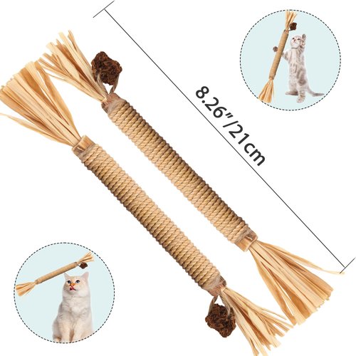 Leoezx Cat Toy (6 PCS) Silver Rattan Stick Catnip Stick Cat Training Toy Cat Chew Stick Indoor Cat Interactive Toy Cat Tooth Cleaning Toy Cat Wooden Tooth Stick Cat Game