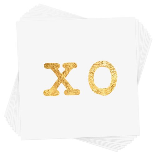 XO set of 10 premium waterproof metallic gold temporary foil Flash Tattoos - use for Valentines Day, girls night out, party favors, bachelorette parties, showers and more!