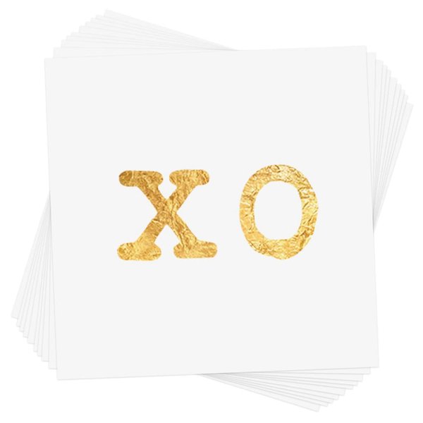 XO set of 10 premium waterproof metallic gold temporary foil Flash Tattoos - use for Valentines Day, girls night out, party favors, bachelorette parties, showers and more!