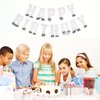 MEETINGU Happy Birthday Banner, Silver Happy Birthday Bunting Banner, Theme Party for Adult Kids Baby Shower Birthday Tea Party Changeable Party Decorations Hanging Décor