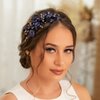 Formery Blue Flowers Crystal Headband Crystals Beads Floral Hairband Prom Party Wedding Handmade Copper Wire Beaded Flower Headpiece for Women and Girls