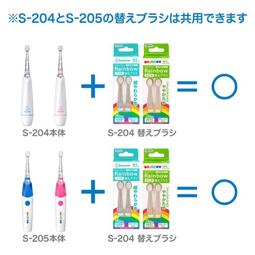 Baby Smile Replacement Brush Heads (Made in Japan) for Kids Sonic Electric Toothbrush, 2 Counts (Soft, for Ages 2-12 Years)
