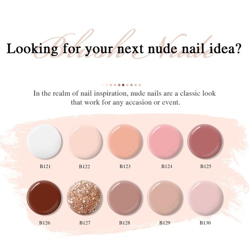 Beautpal Nude Gel Nail Polish Set, 10 Colors Neutral Pink Blush Nude Glitter Gel Polish All Seasons Skin Tones Soak Off Manicure Home DIY Nail Art Design Starter Kit Salon Quality Gift for Women Girls