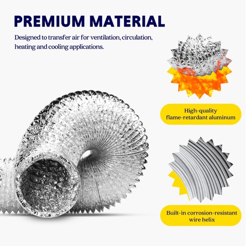 iPower 4 Inch 8 Feet Non-Insulated Flex Air Aluminum Ducting Dryer Vent Hose for HVAC Ventilation, 2 Pack, 4 Clamps included