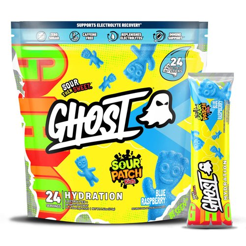 GHOST Hydration Packets, Sour Patch Kids Blue Raspberry, 24 Sticks, Electrolyte Powder - Drink Mi...