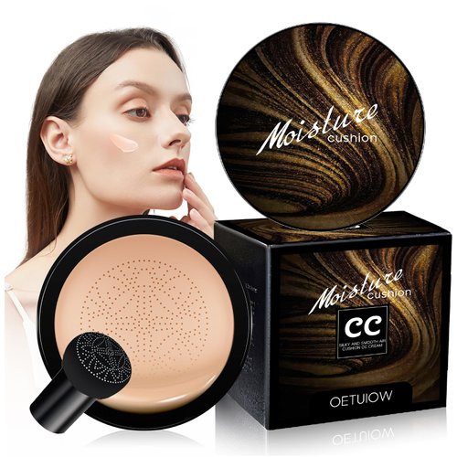 Mushroom Head Air Cushion CC Cream - New Upgraded BB Cream Gold Packaging Face Makeup Foundation for Mature Skin Moisturizing Concealer Brighten Long-Lasting (Natural)