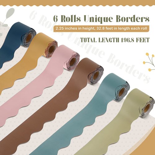 TaoBary 6 Rolls 196.8 ft Colorful Borders for Bulletin Board, Scalloped Trim Bulletin Board Decorations for Classroom Back to School Decor(Advanced Grey)