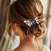 Unicra Silver Crystal Hair Comb Rhinestone Bridal Wedding Hair Pieces Flower Hair Accessories for Women and Brides (Blue)
