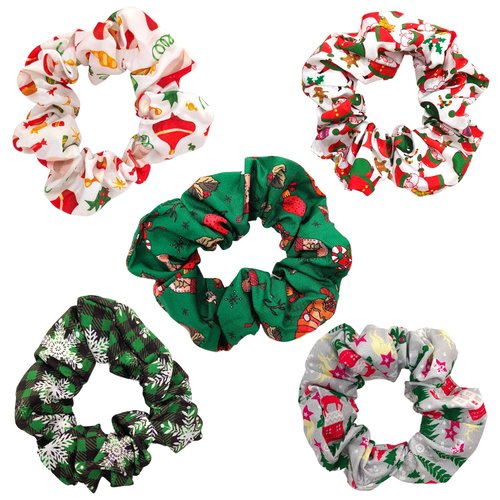 Christmas Hair Ties Elastics Lattice Snowflakes Hair Scrunchies Ponytail Holder Christmas Tree Santa Claus Hair Accessories for Women Girls Silk Hair Band Ropes Festival Party Supplies